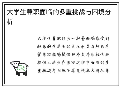 大学生兼职面临的多重挑战与困境分析