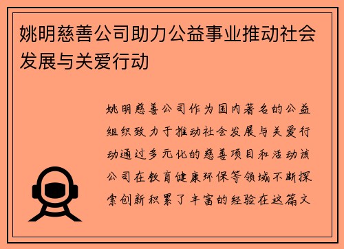 姚明慈善公司助力公益事业推动社会发展与关爱行动